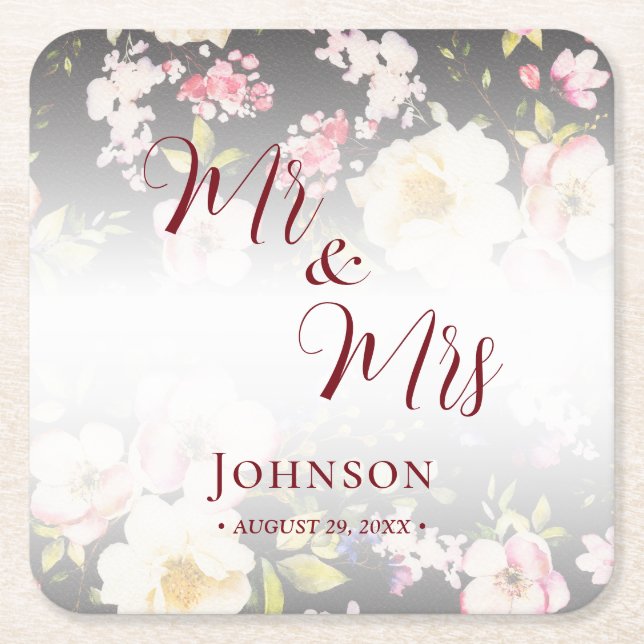 Aquarell Rosa Gelbe Rosen, schwarz verschwommen, H Rechteckiger Pappuntersetzer (Vorderseite)