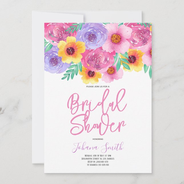 Aquarell Rosa Gelbes Brautparty Einladung (Vorderseite)