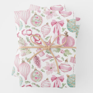 Aquarell-Rosa-Geschenk Weihnachten Geschenkpapier Set