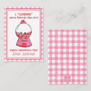 Aquarell-Rosa-Gingham-Gumballs Valentinskarten Mitteilungskarte