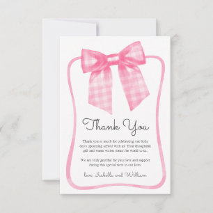 Aquarell Rosa Gingham-Schleife Baby Shower Dankeskarte