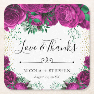Aquarell-Rosa-Glamour-Rosen-Hochzeit Rechteckiger Pappuntersetzer