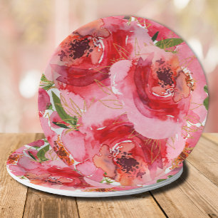 Aquarell-Rosa-Gold-Blumen-Braut-Party Pappteller