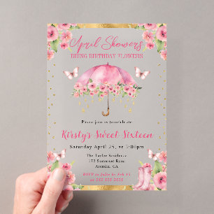 Aquarell-Rosa-Gold-Frühlingsregenschirm Sweet Sixt Acryleinladungen