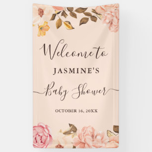 Aquarell-Rosa-Gold-Victoria-Blumen-Baby-Party Banner