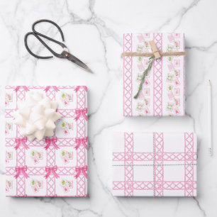 Aquarell Rosa & Grün Bogen Mahjong Geschenkpapier Set