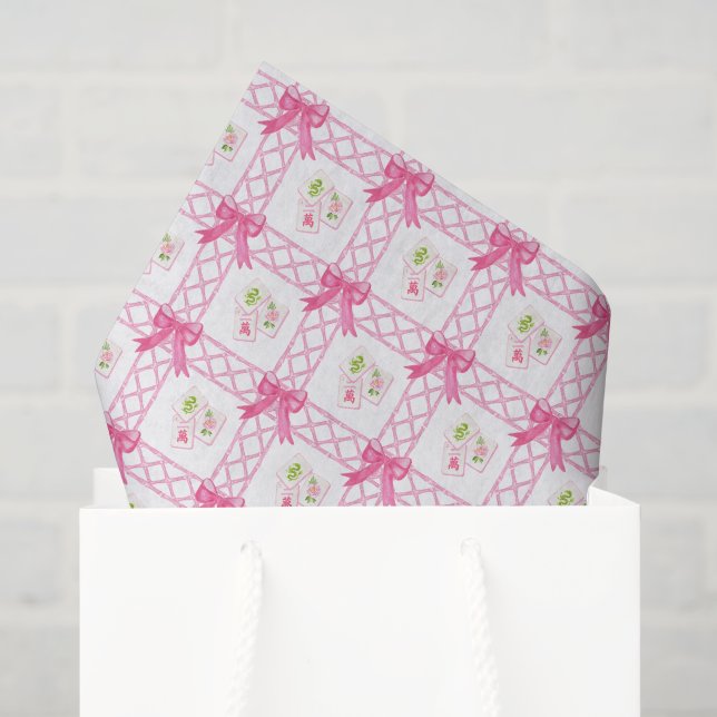 Aquarell Rosa & Grün Schleife Mahjong Seidenpapier (Geschenktüte)