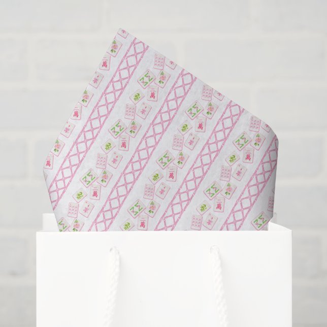 Aquarell Rosa & Grün Schleife Mahjong Seidenpapier (Geschenktüte)