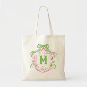 Aquarell Rosa & Grünes Schleifen-Mahjong-Monogramm Tragetasche