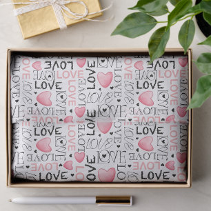 Aquarell-Rosa-Herzen-Liebe-Schrift Valentinstag Seidenpapier