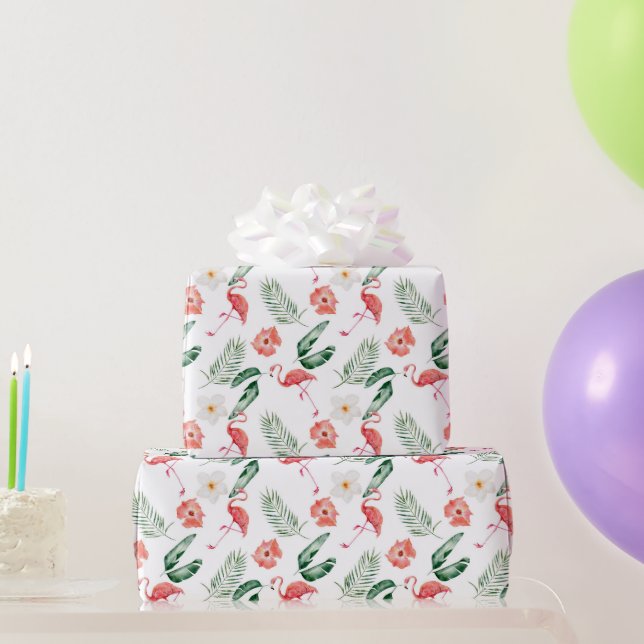 Aquarell Rosa Hibiskus und Flamingo Tropical Geschenkpapier (Partygeschenke)