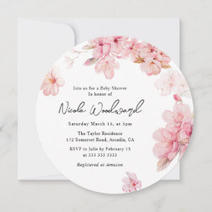 Aquarell-Rosa Kirschblüten-Kranz-Baby-Party Einladung