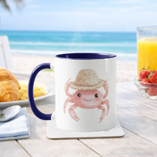Aquarell Rosa Krabbe Küstenstrandhaus Kaffee Tasse