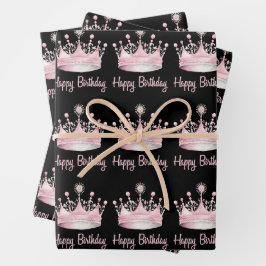 Aquarell Rosa Krone Glücklich Geburtstag Geschenkpapier Set