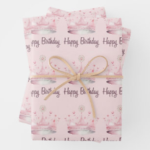 Aquarell Rosa Krone Glücklich Geburtstag Geschenkpapier Set