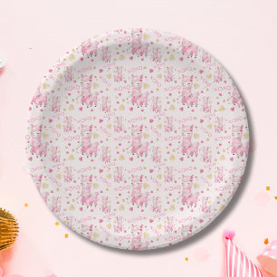 Aquarell-Rosa Lama XOXO Pappteller