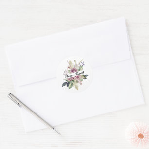 Aquarell rosa Lavendelrosen Minimalist Runder Aufkleber