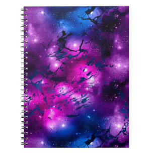 Aquarell-Rosa, Lila- und Blaumarmer Galaxie Notizblock