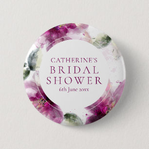 Aquarell-Rosa-Lilien-Blumen-Brautparty Button