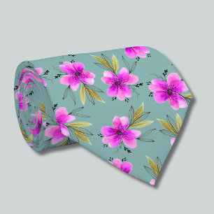 Aquarell-Rosa-Lilien-Blumen-Halsband in dustergrün Krawatte