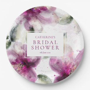 Aquarell-Rosa-Lilien-Blumen-Hochzeitsdusche Pappteller