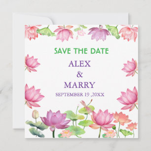 Aquarell Rosa Lotus Blumengarten Hochzeitseinladun Save The Date