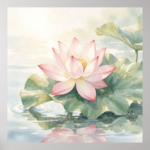 Aquarell Rosa Lotus Serenität Poster