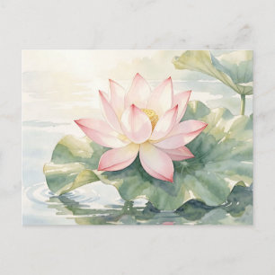 Aquarell Rosa Lotus Serenität Postkarte
