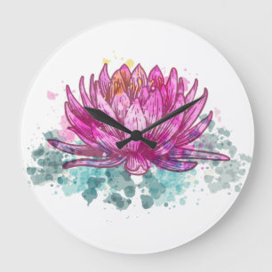 Aquarell-Rosa-Lotusblume Große Wanduhr
