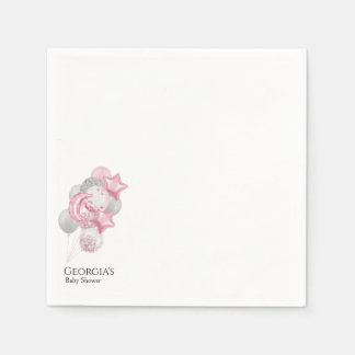 Aquarell Rosa Luftballons Es Ist Ein Mädchen Baby  Serviette
