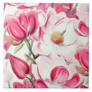 Aquarell-Rosa-Magnolien-Blumenmuster Fliese