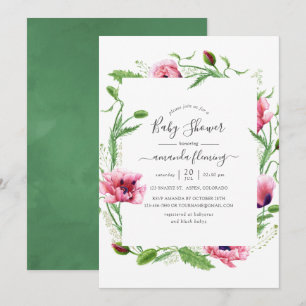Aquarell-Rosa-Mohn-Babyparty Einladung