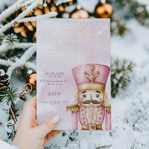 Aquarell Rosa Nussknacker-Baby-Party Weihnachten Folieneinladung