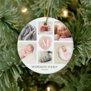 Aquarell-Rosa-Ombre-Monogramm-Fotocollage Mädchen Keramik Ornament
