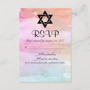 Aquarell Rosa Orange Blue Gold Bat Mitzvah UAWG RSVP Karte