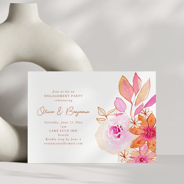 Aquarell-Rosa-Orangen-Blumen-Verlobungsfeier Einladung (Von Creator hochgeladen)