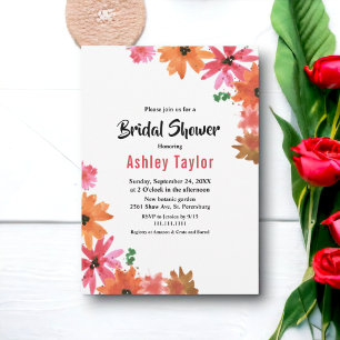 Aquarell-Rosa-Orangen-Herbst-Blumen-Brautparty Einladung