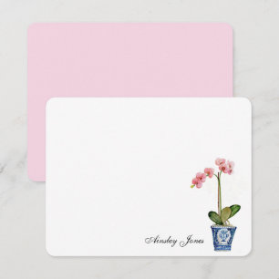 Aquarell-Rosa Orchidee in blauem Topf Dankeskarte