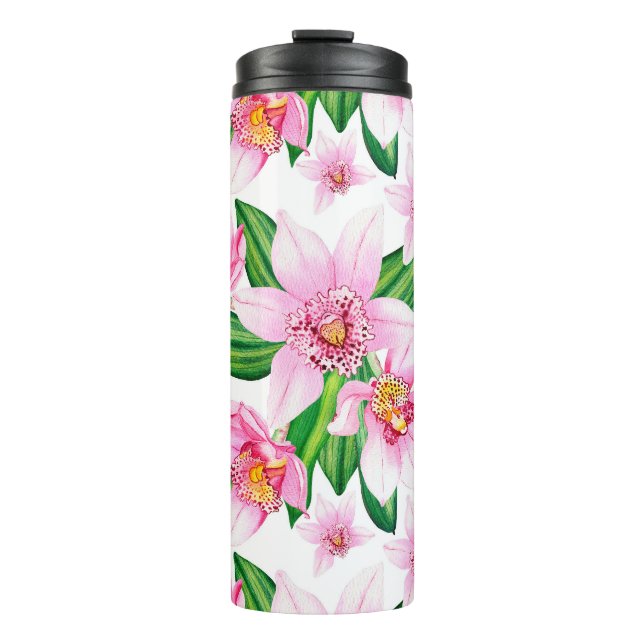 Aquarell Rosa Orchideen Thermosbecher (Vorderseite)
