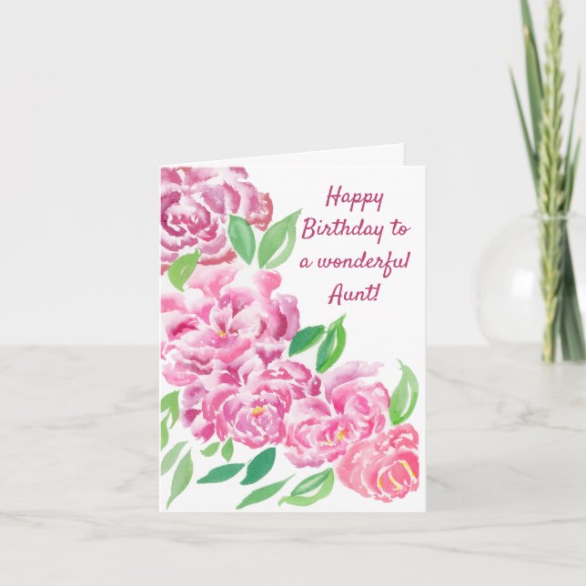 Aquarell Rosa Peonies Glückliche Geburtstagstante  Karte (Vorderseite)