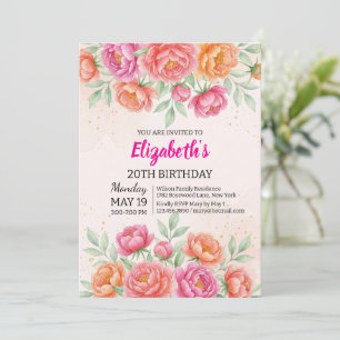 Aquarell-Rosa-Pfingstrosen-Blumen-Geburtstag Einladung