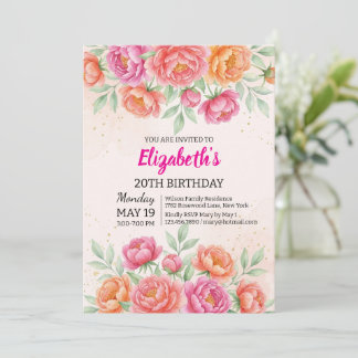 Aquarell-Rosa-Pfingstrosen-Blumen-Geburtstag Einladung