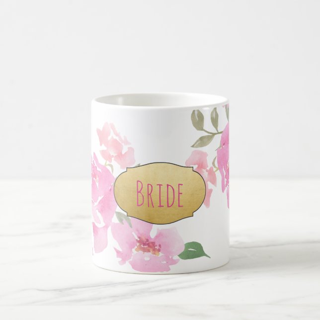 Aquarell-rosa Pfingstrosen-Goldfolien-Braut Kaffeetasse (Mittel)