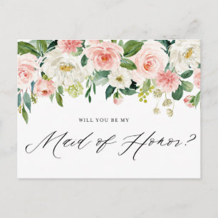 Aquarell-Rosa-Pfirsich-Blumensträuße Sei meine Tra Einladungspostkarte