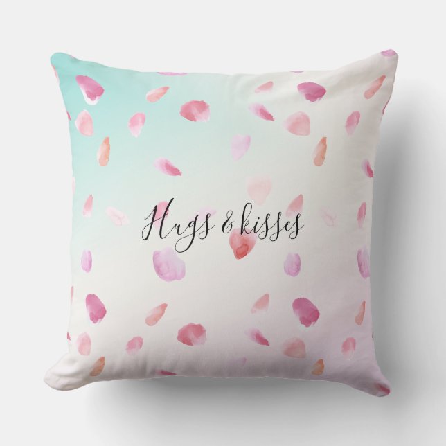 Aquarell Rosa Pfirsichfarben Rose Petals Minze Omb Kissen (Vorderseite)