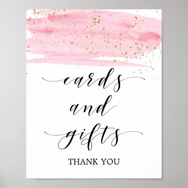Aquarell Rosa Pinselstrich und Gold Sparkle Karten Poster (Vorne)