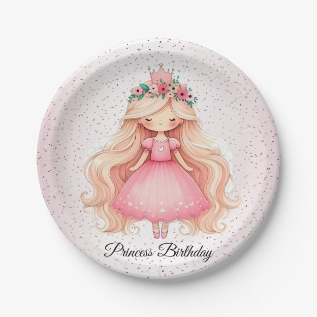 Aquarell Rosa Princess Baby Dusche Party Niedlich Pappteller (Vorderseite)