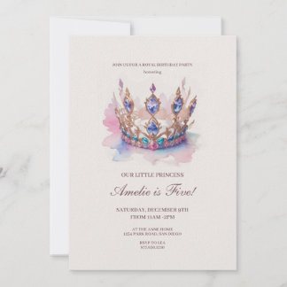 Aquarell Rosa Prinzessin Crown Fairytale Geburtsta Einladung
