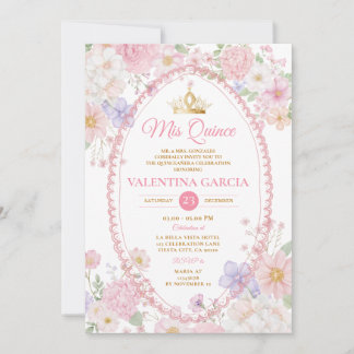 Aquarell Rosa Quinceañera 15 Anos Blumen Gold Einladung