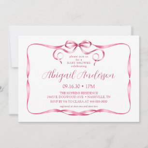 Aquarell Rosa Ribbon Babydusche Einladung
